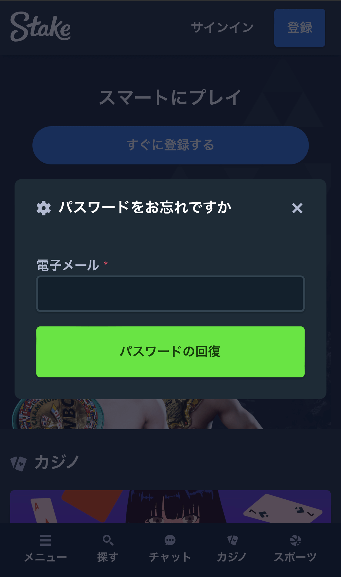 ステークカジノのログインできない